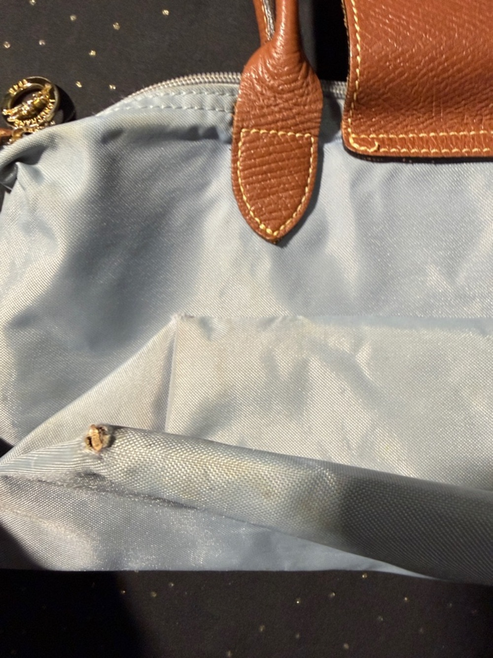 Longchamp Light Blue Tote with Brown Leather Trim - Picture 11 of 13